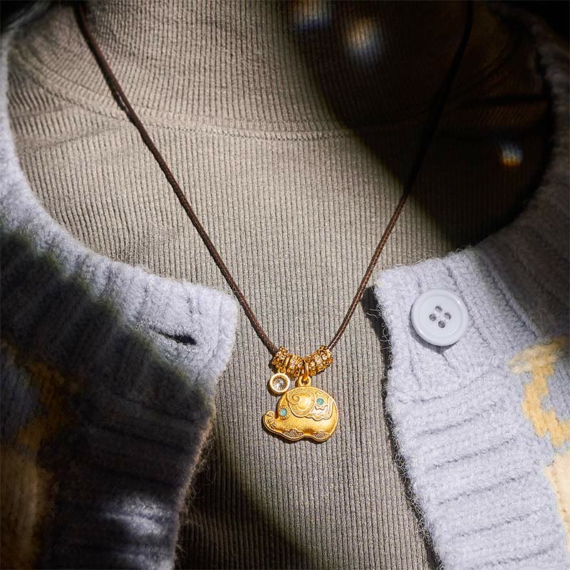 Elephant Symbol 24k Gold Plated Brass Strength Rope Necklace Pendant