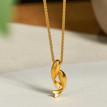Double Koi Fish 24k Gold Plated Brass Chain Wealth Necklace Pendant
