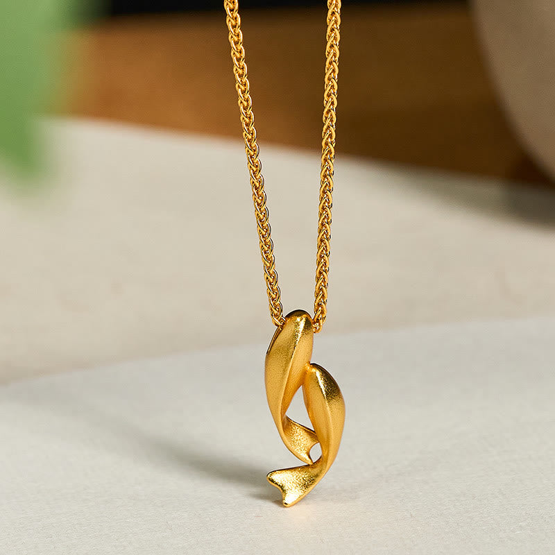 Double Koi Fish 24k Gold Plated Brass Chain Wealth Necklace Pendant