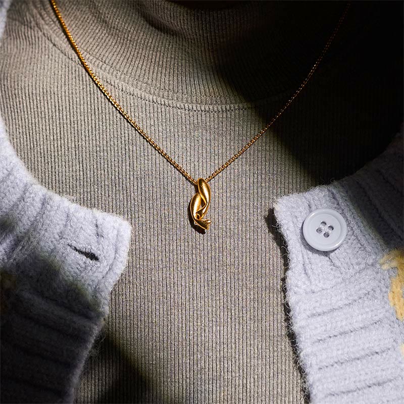 Double Koi Fish 24k Gold Plated Brass Chain Wealth Necklace Pendant
