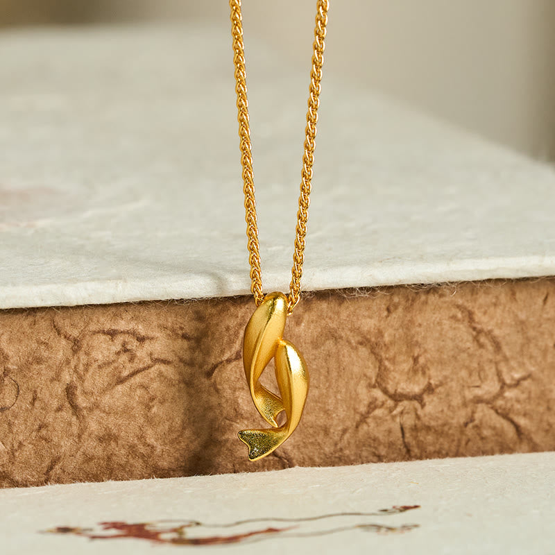 Double Koi Fish 24k Gold Plated Brass Chain Wealth Necklace Pendant