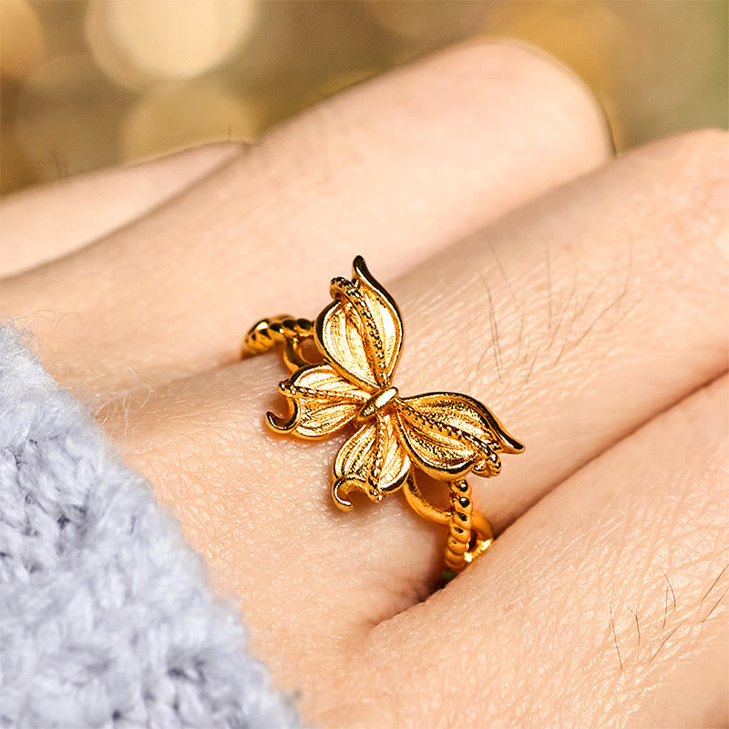 24k Gold Plated Brass Butterfly Symbol Adjustable Love Ring