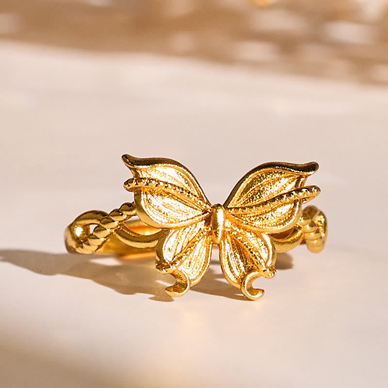 24k Gold Plated Brass Butterfly Symbol Adjustable Love Ring