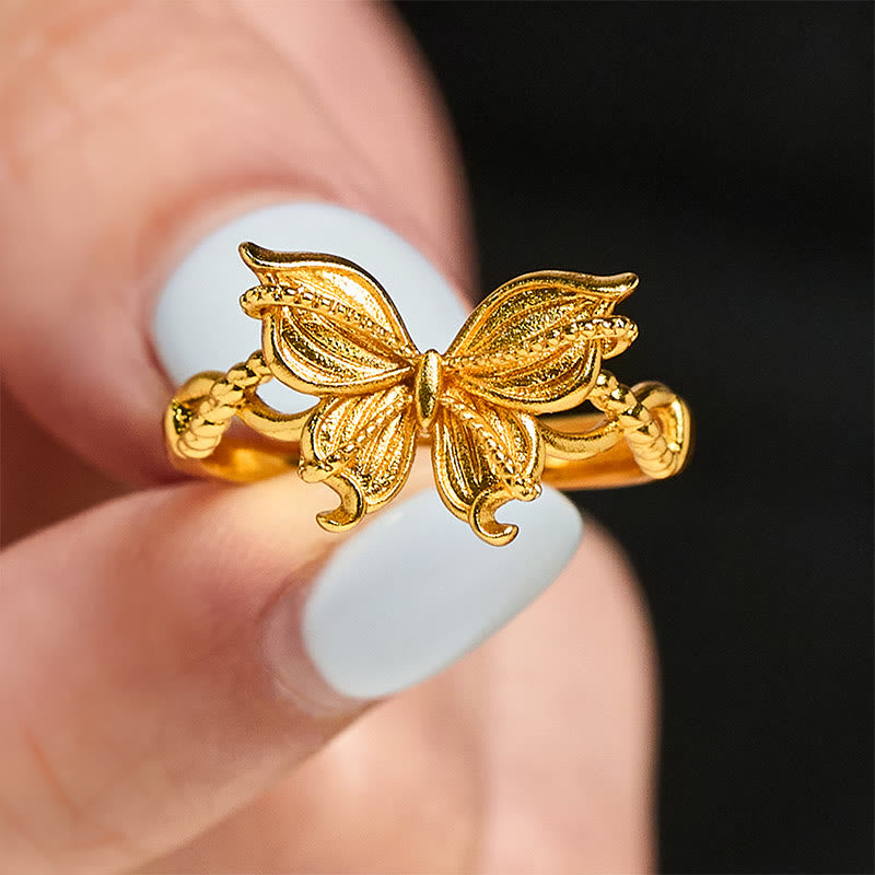 24k Gold Plated Brass Butterfly Symbol Adjustable Love Ring