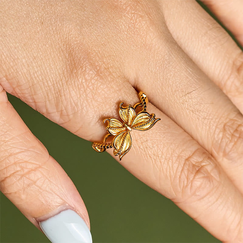 24k Gold Plated Brass Butterfly Symbol Adjustable Love Ring