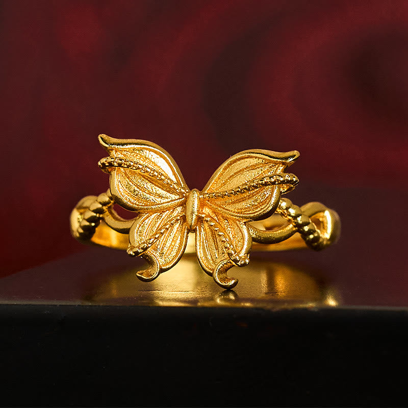 24k Gold Plated Brass Butterfly Symbol Adjustable Love Ring