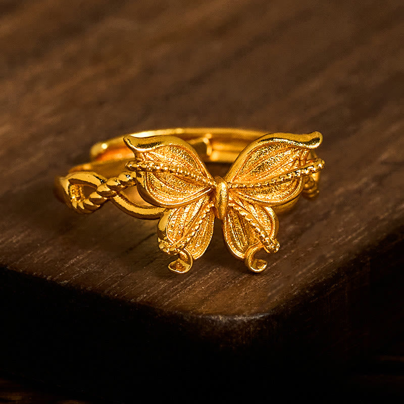 24k Gold Plated Brass Butterfly Symbol Adjustable Love Ring