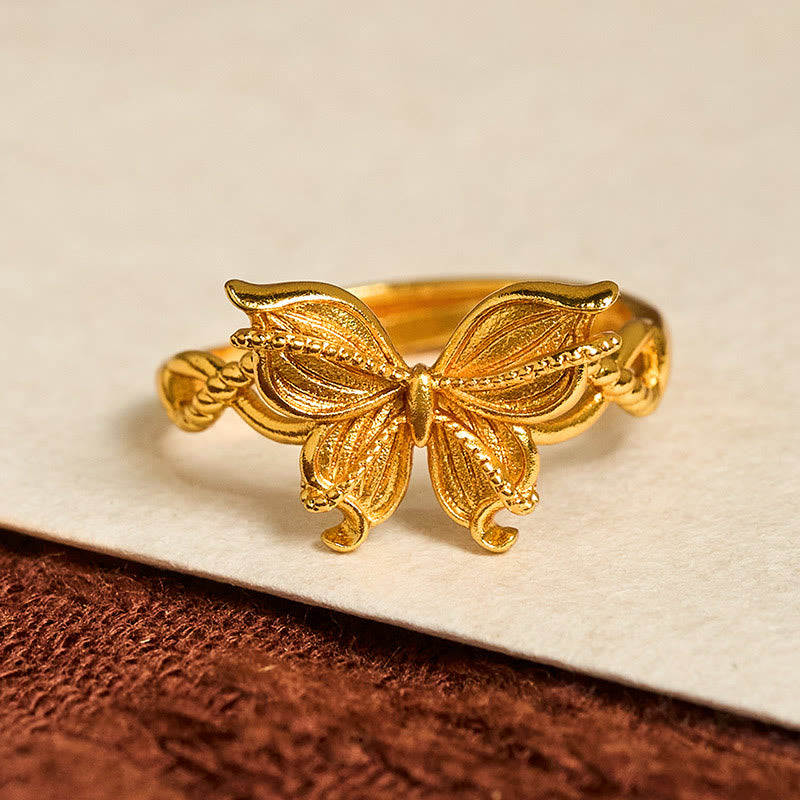 24k Gold Plated Brass Butterfly Symbol Adjustable Love Ring