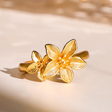 24k Gold Plated Copper & Brass Lilac Flower Adjustable Ring