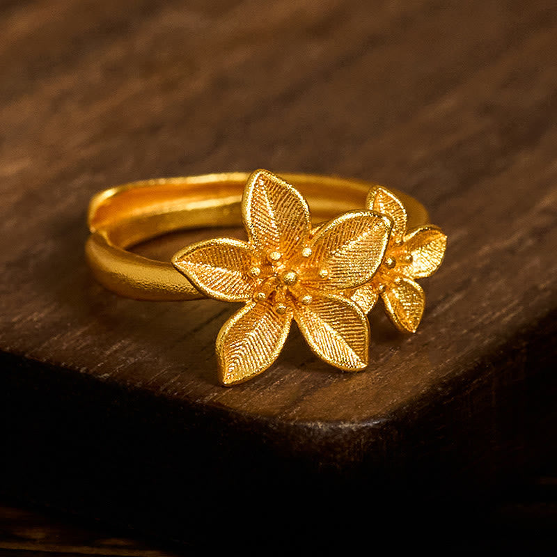 24k Gold Plated Copper & Brass Lilac Flower Adjustable Ring