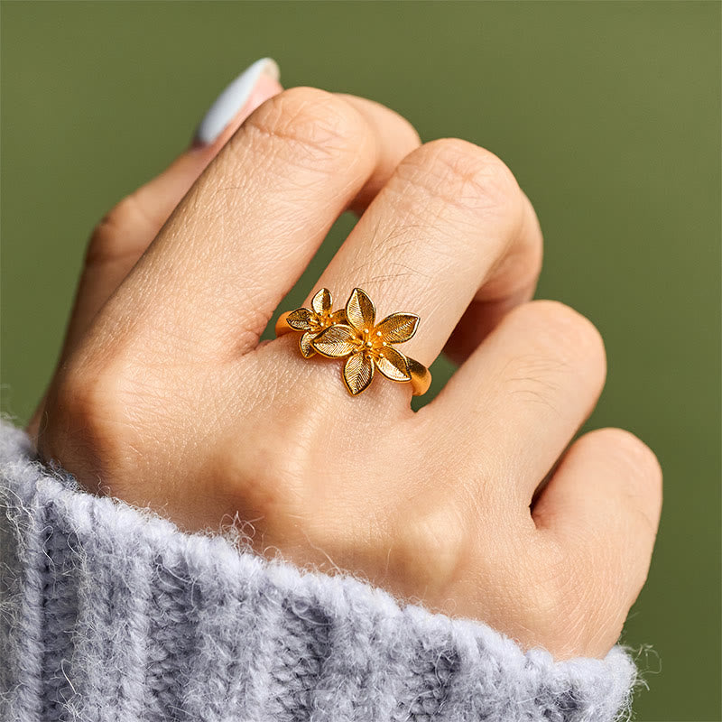 24k Gold Plated Copper & Brass Lilac Flower Adjustable Ring