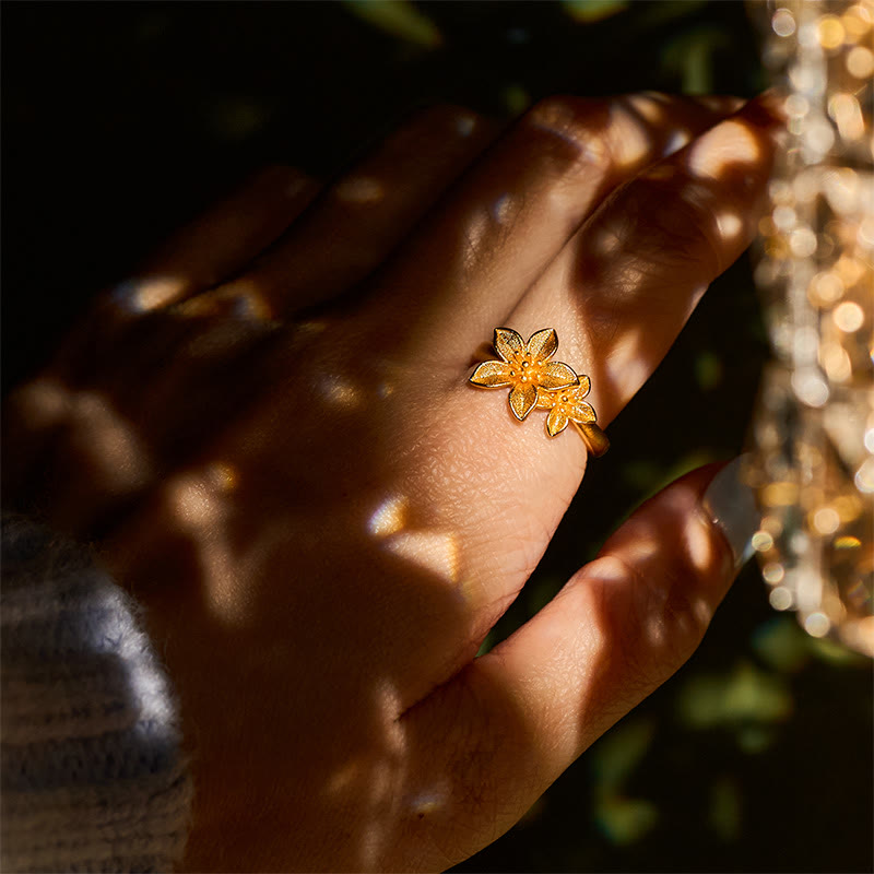 24k Gold Plated Copper & Brass Lilac Flower Adjustable Ring