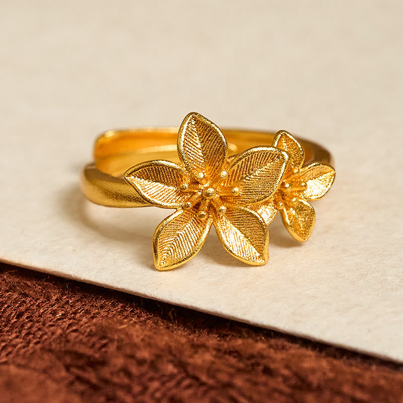 24k Gold Plated Copper & Brass Lilac Flower Adjustable Ring