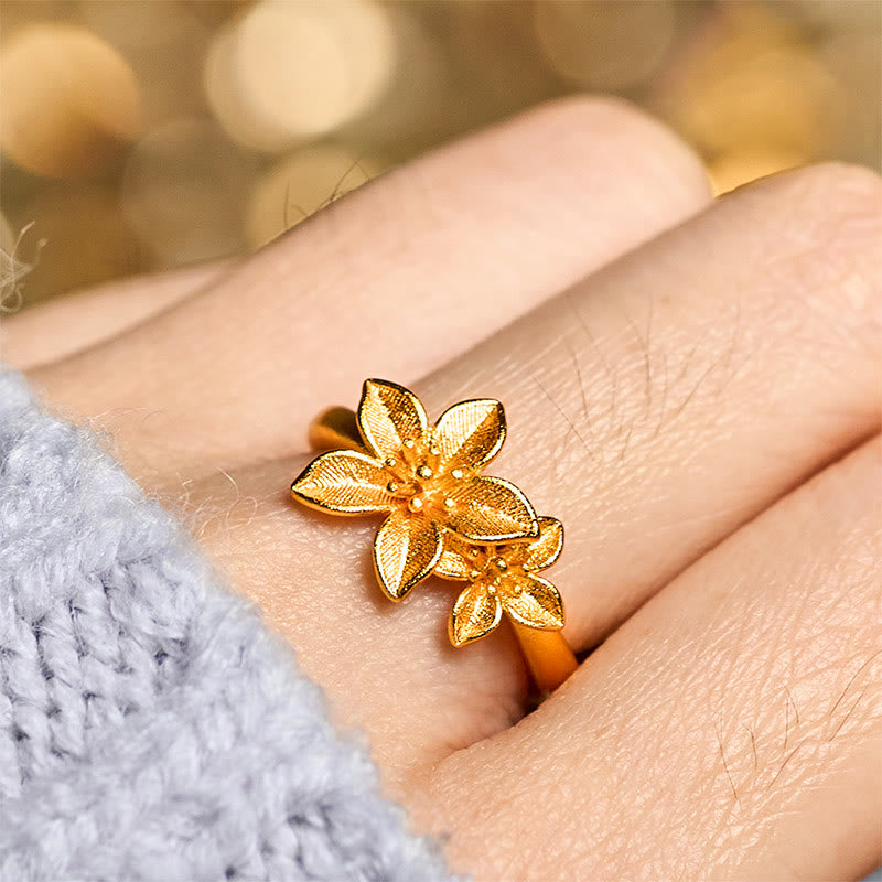 24k Gold Plated Copper & Brass Lilac Flower Adjustable Ring