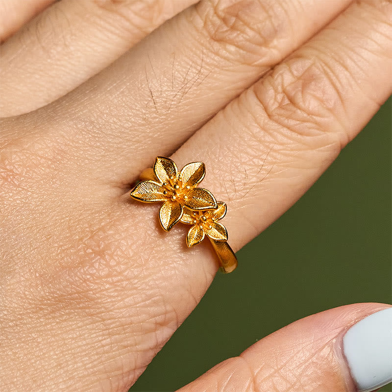 24k Gold Plated Copper & Brass Lilac Flower Adjustable Ring