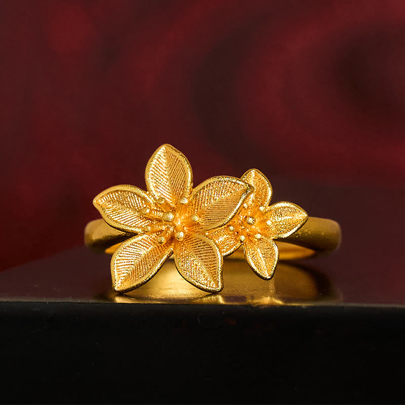 24k Gold Plated Copper & Brass Lilac Flower Adjustable Ring