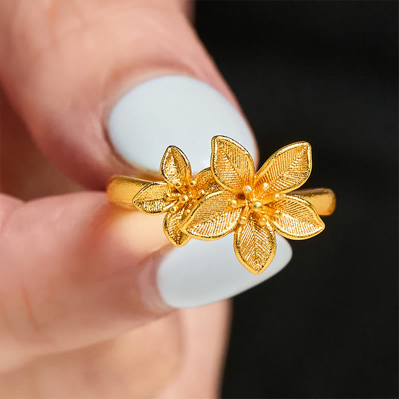 24k Gold Plated Copper & Brass Lilac Flower Adjustable Ring