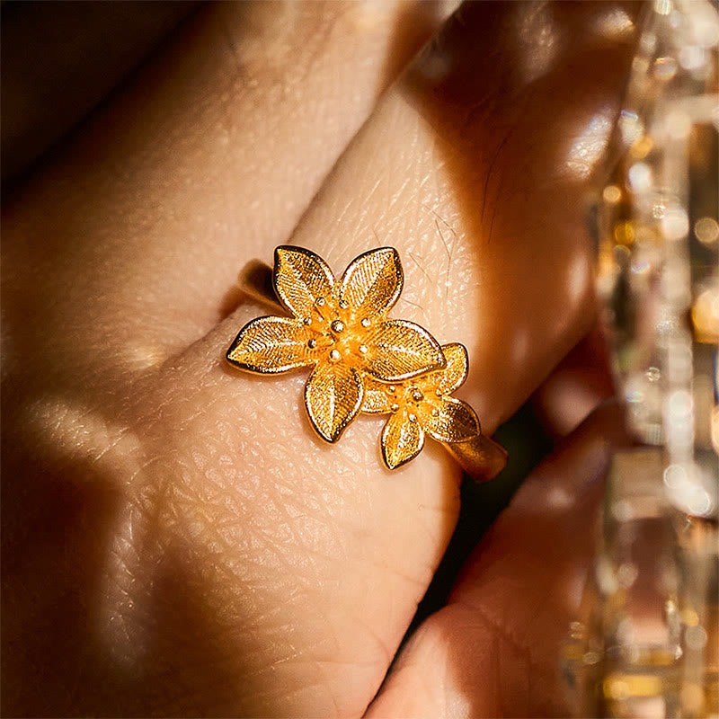 24k Gold Plated Copper & Brass Lilac Flower Adjustable Ring