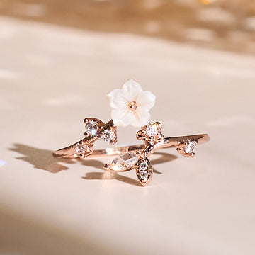 White Flower Design Adjustable Healing Copper Ring