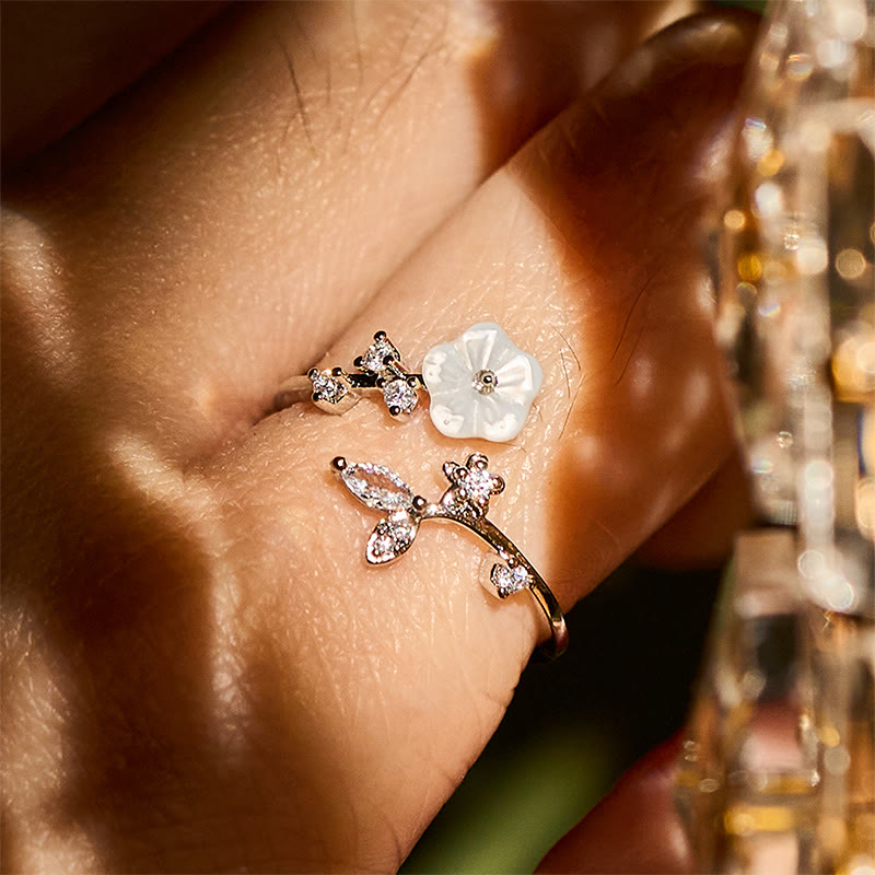 White Flower Design Adjustable Healing Copper Ring