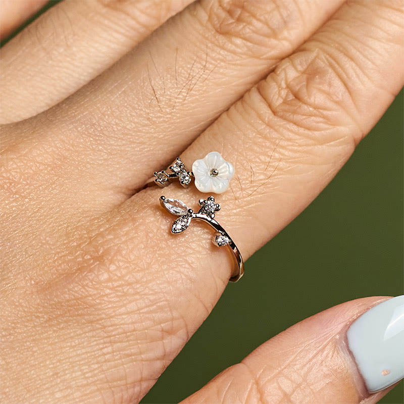 White Flower Design Adjustable Healing Copper Ring