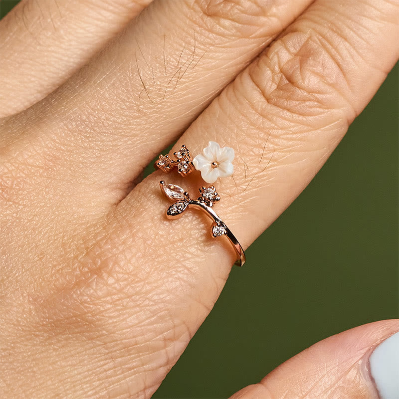 White Flower Design Adjustable Healing Copper Ring