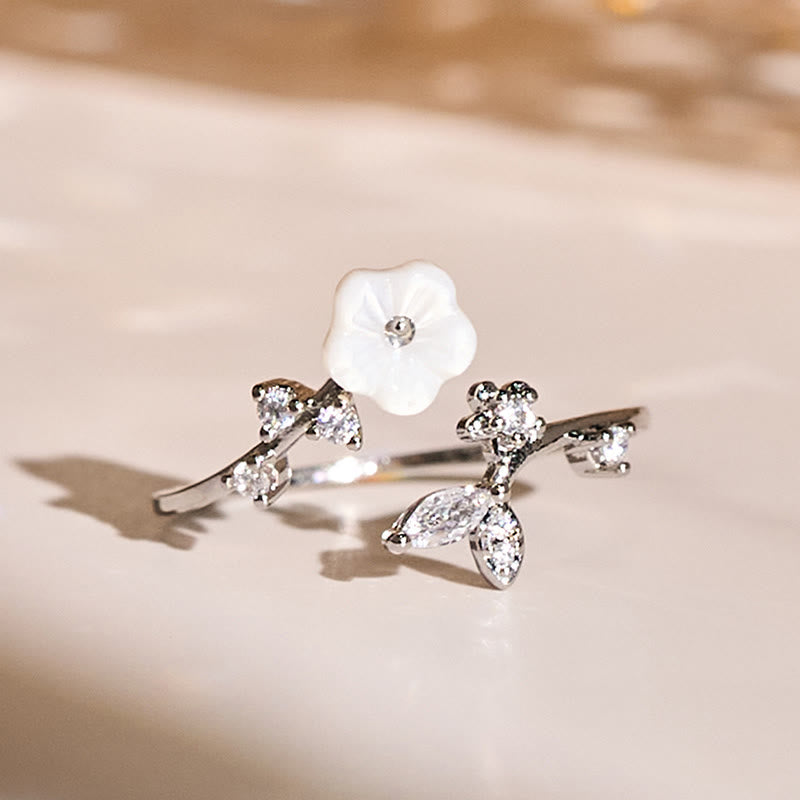 White Flower Design Adjustable Healing Copper Ring