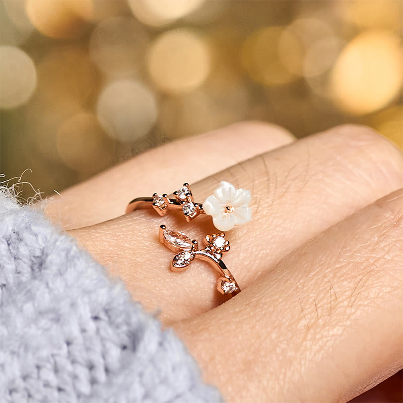 White Flower Design Adjustable Healing Copper Ring