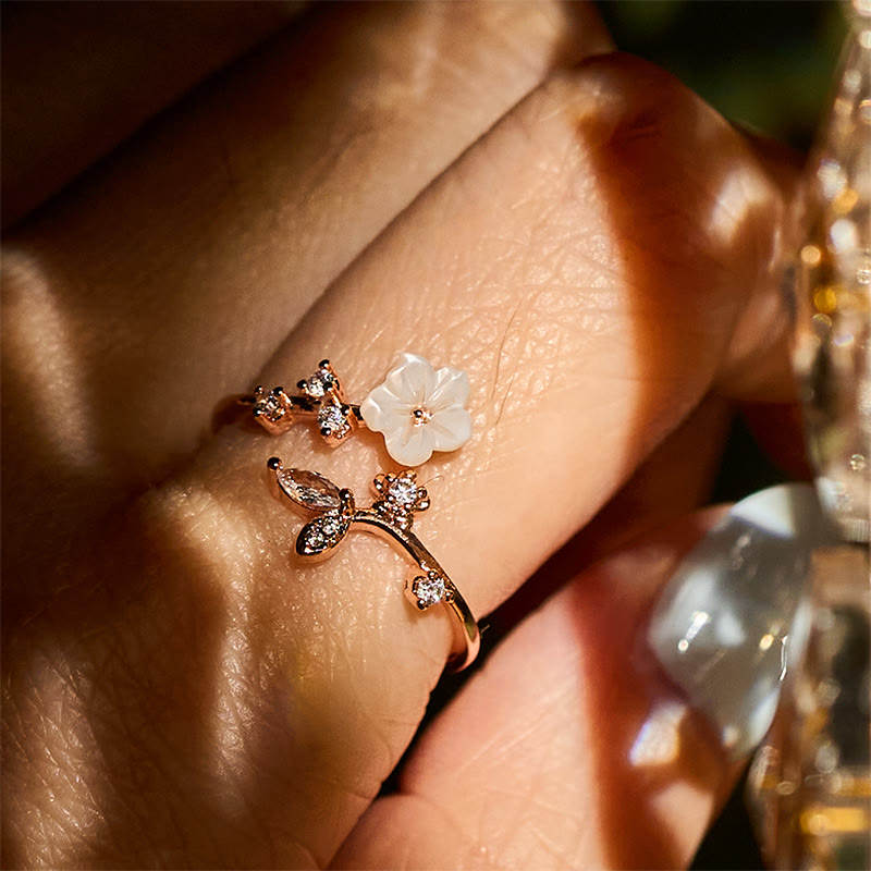 White Flower Design Adjustable Healing Copper Ring