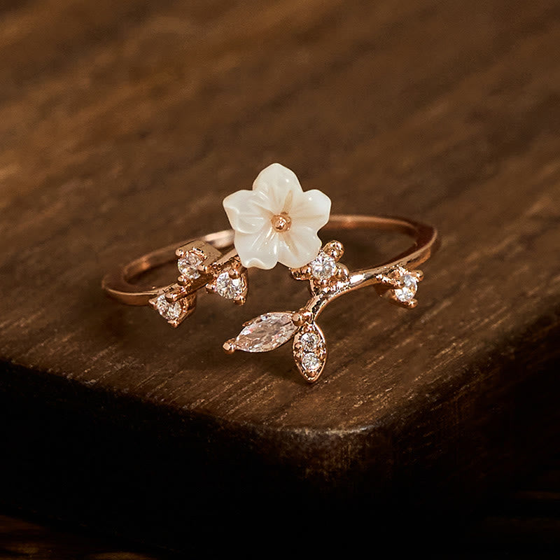 White Flower Design Adjustable Healing Copper Ring