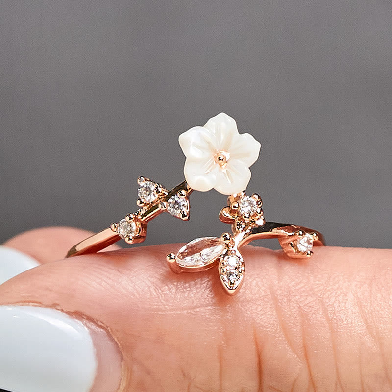 White Flower Design Adjustable Healing Copper Ring