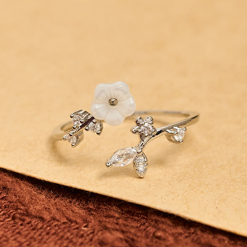 White Flower Design Adjustable Healing Copper Ring