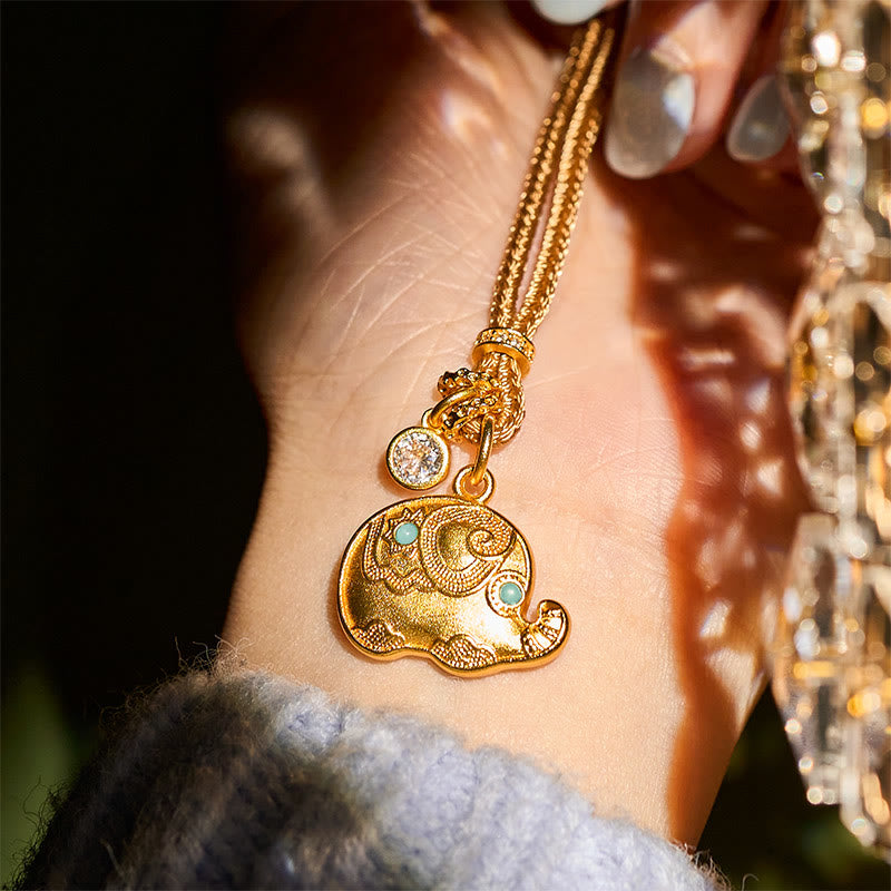 "May Strength Be With You" 24k Gold Plated Brass Elephant Necklace Includes Gift Message Card