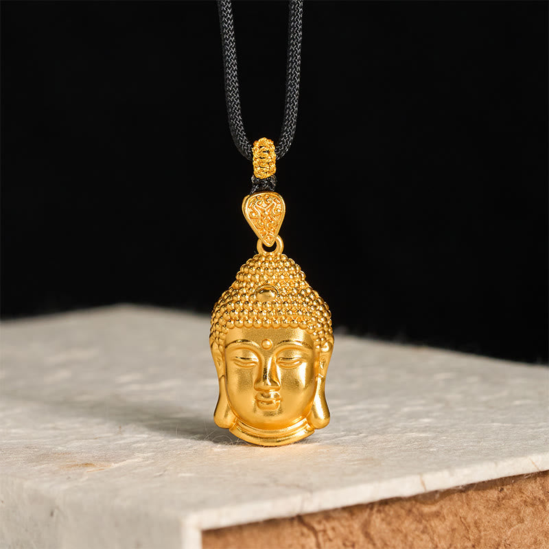 24k Gold Plated Brass Buddha Symbol Braided Cord Serenity Necklace Pendant
