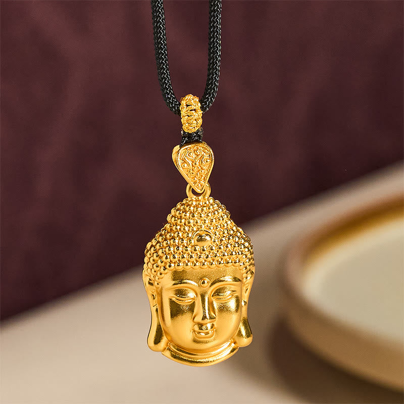 24k Gold Plated Brass Buddha Symbol Braided Cord Serenity Necklace Pendant
