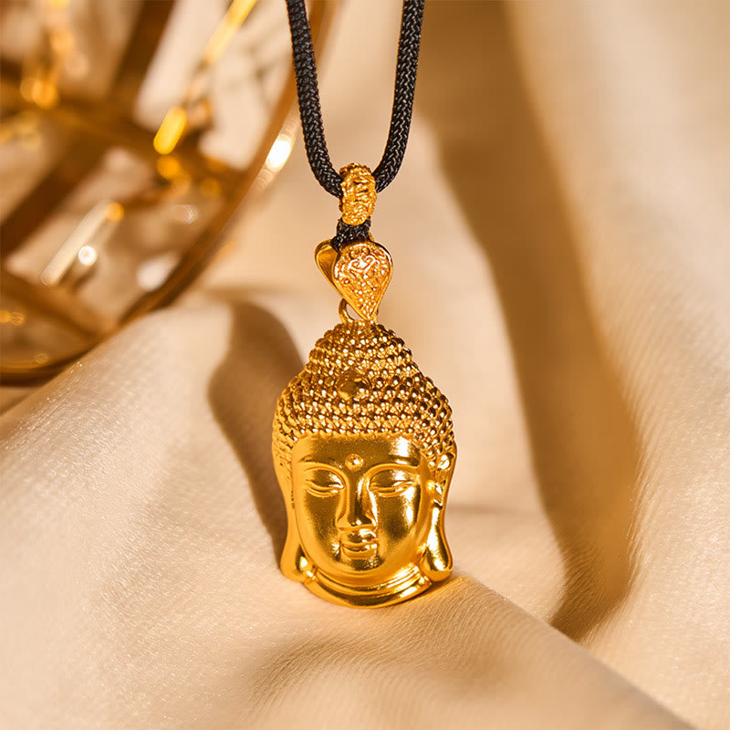 24k Gold Plated Brass Buddha Symbol Braided Cord Serenity Necklace Pendant
