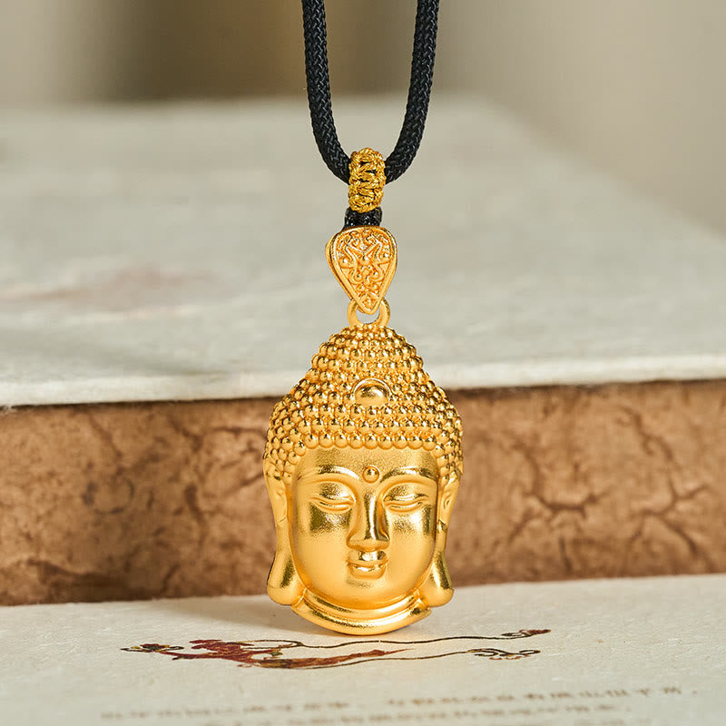 24k Gold Plated Brass Buddha Symbol Braided Cord Serenity Necklace Pendant