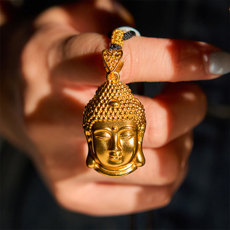 24k Gold Plated Brass Buddha Symbol Braided Cord Serenity Necklace Pendant