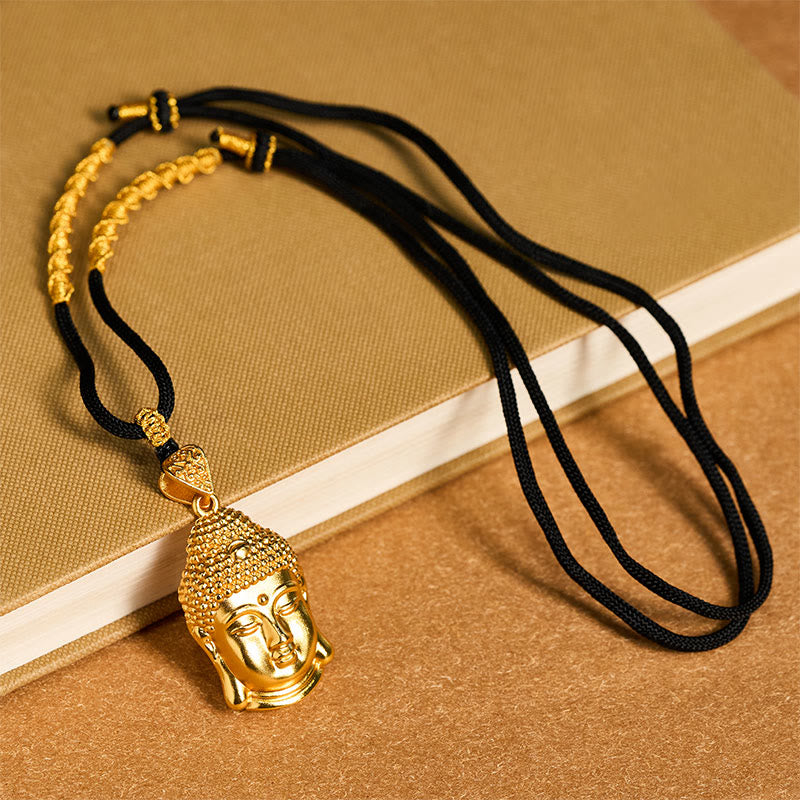24k Gold Plated Brass Buddha Symbol Braided Cord Serenity Necklace Pendant