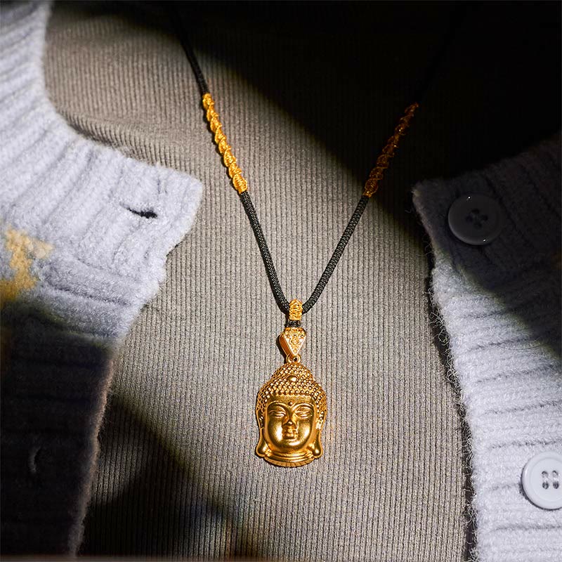 24k Gold Plated Brass Buddha Symbol Braided Cord Serenity Necklace Pendant