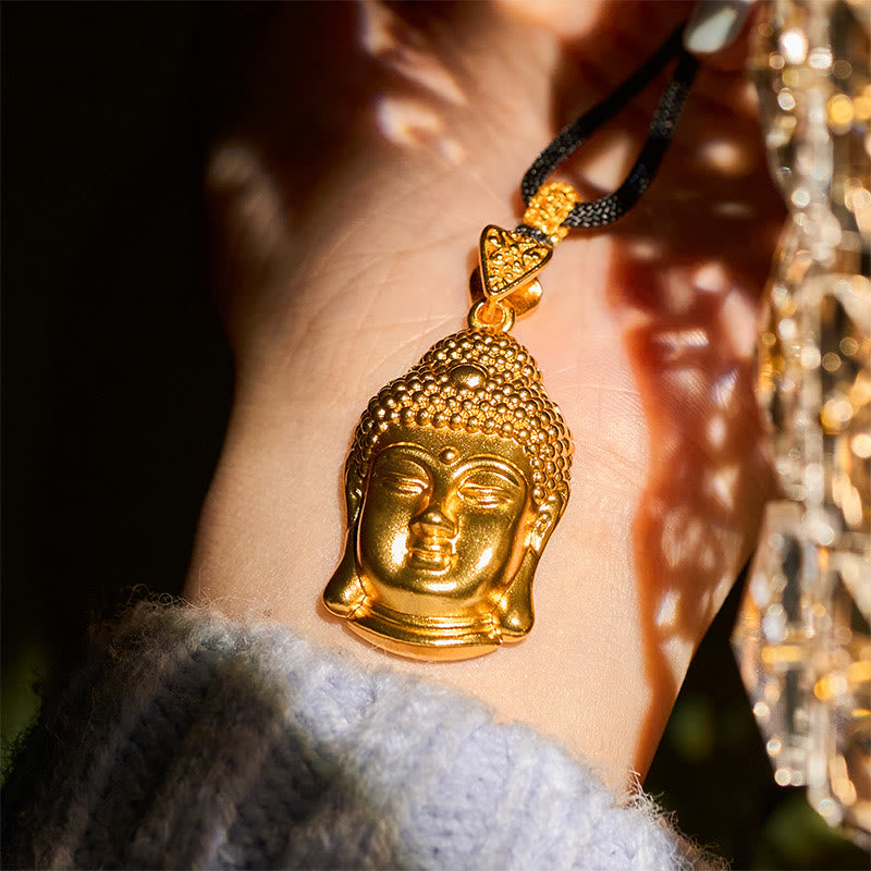 24k Gold Plated Brass Buddha Symbol Braided Cord Serenity Necklace Pendant