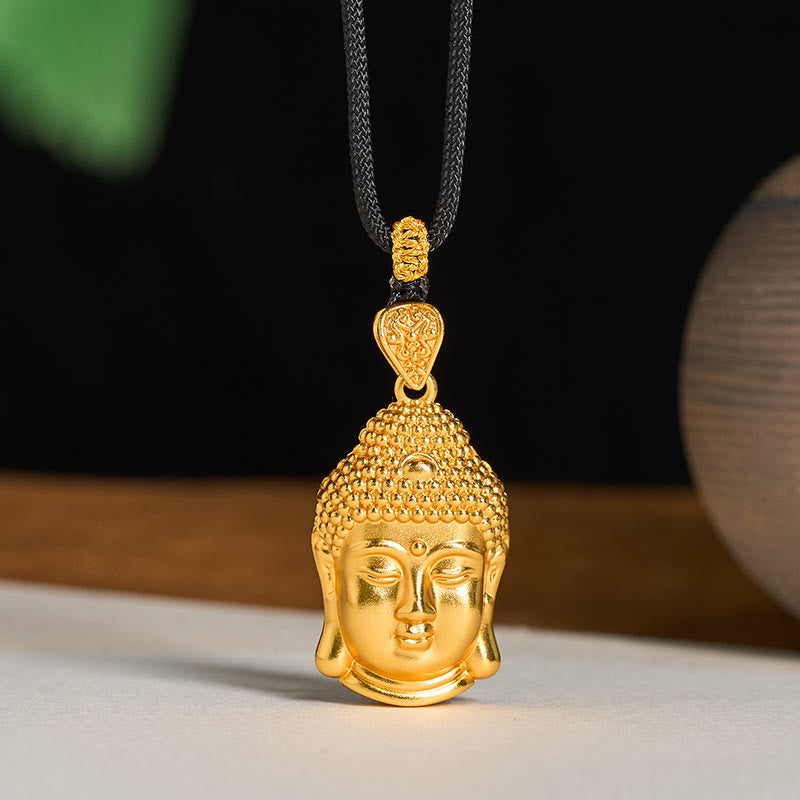 24k Gold Plated Brass Buddha Symbol Braided Cord Serenity Necklace Pendant