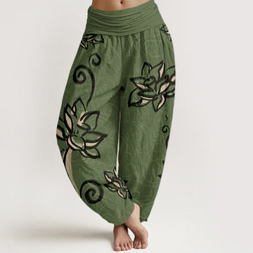 Breathable Cotton Lotus Print Meditation Harem Pants