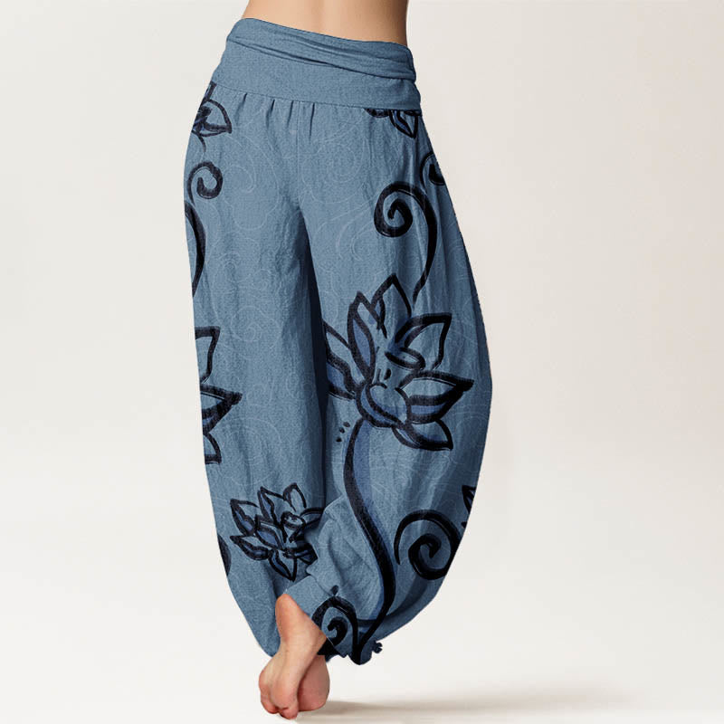 Breathable Cotton Lotus Print Meditation Harem Pants