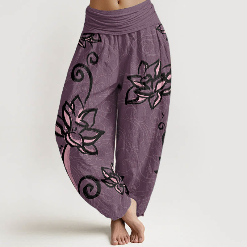 Breathable Cotton Lotus Print Meditation Harem Pants