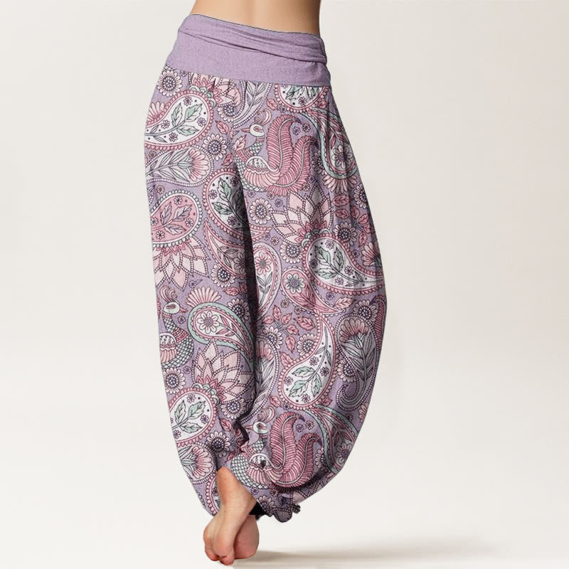 Cotton Cashew Flower Peacock Sunflower Design Women's Elastic Waist Harem Pants