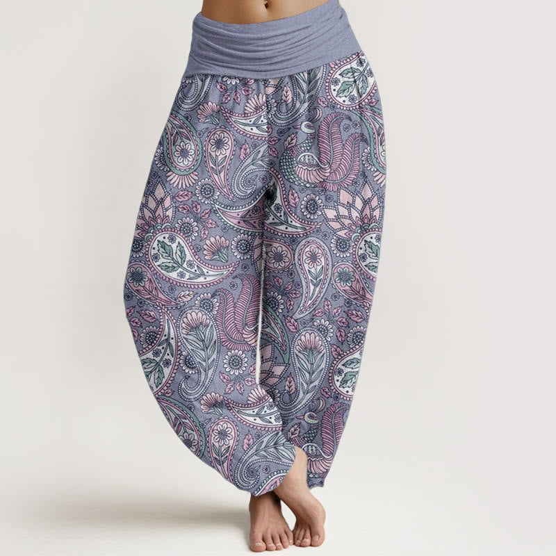 Cotton Cashew Flower Peacock Sunflower Design Women's Elastic Waist Harem Pants