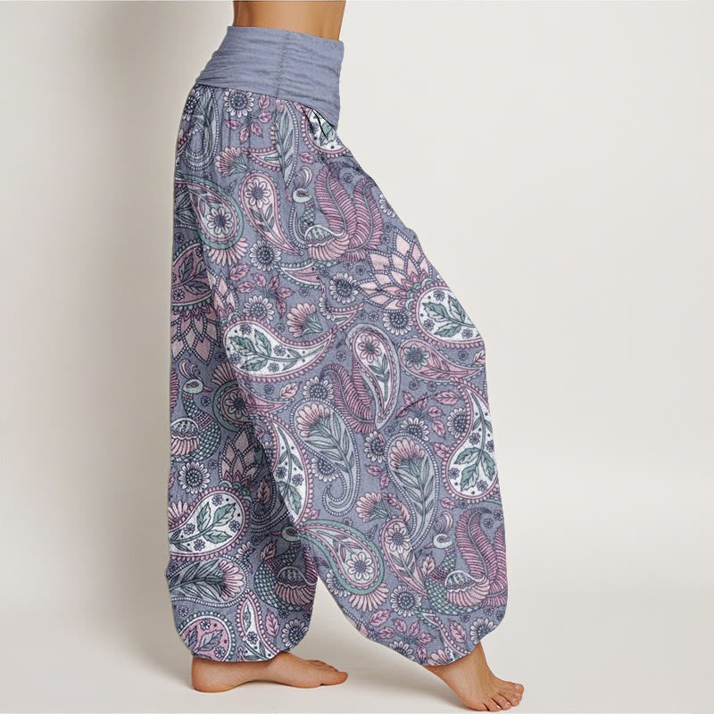 Cotton Cashew Flower Peacock Sunflower Design Women's Elastic Waist Harem Pants