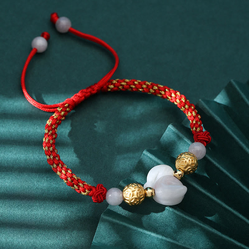 Handmade Jade & Sterling Silver Chinese Zodiac Red String Adjustable Bracelet