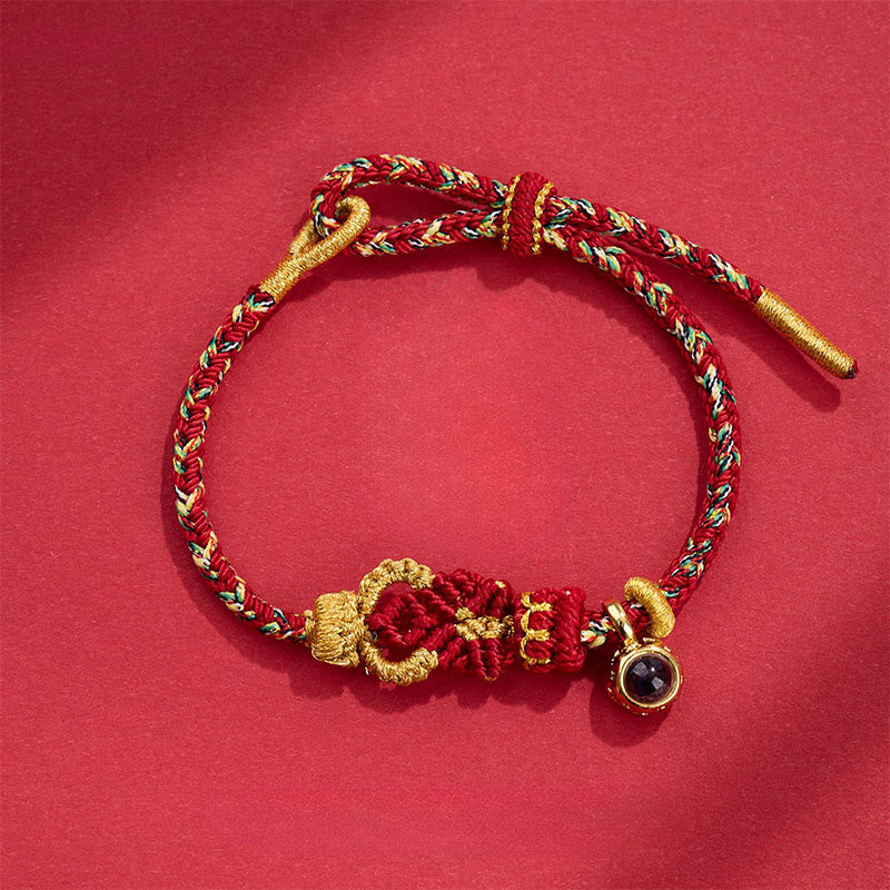 Hand-Woven Red String Buddha Endless Knot Copper Projection Stone Bracelet